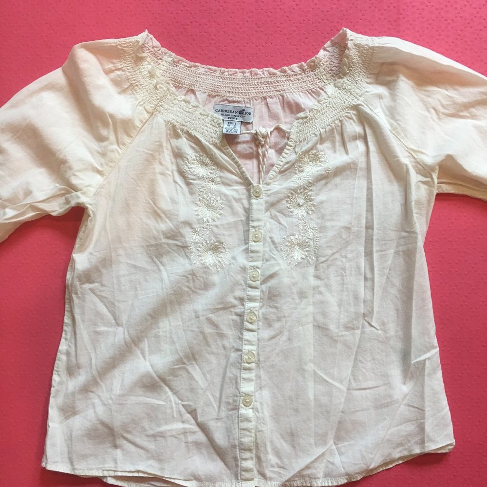 Long Sleeve Cotton Embroidered Peasant Blouse